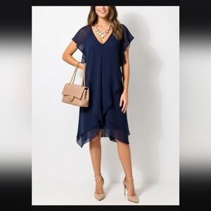 Joseph Ribkoff Navy Asymmetrical Layered V-Neck Dress